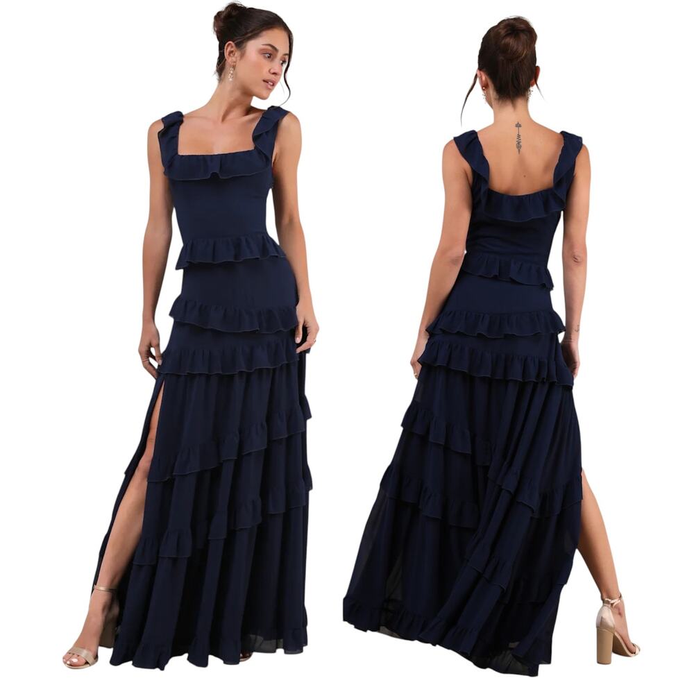 Lulu's Navy Ruffled Maxi Dress